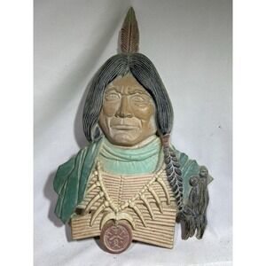 Vintage Native American Indian Chief Cast Metal Wall Plaque Sexton USA Collect